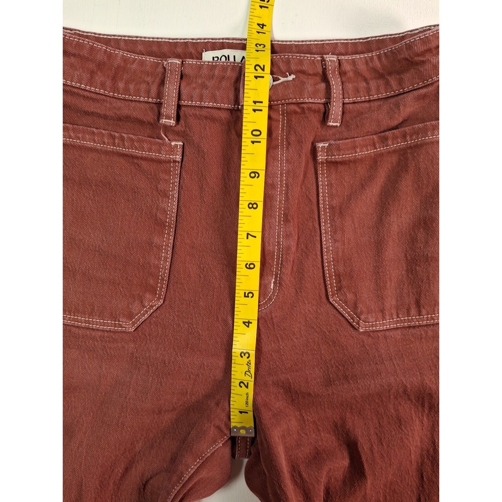 Rollas High Rise Wide Leg Jeans Terracotta Red Contrast Stitch Size 28 Aussie 10 - Picture 7 of 11